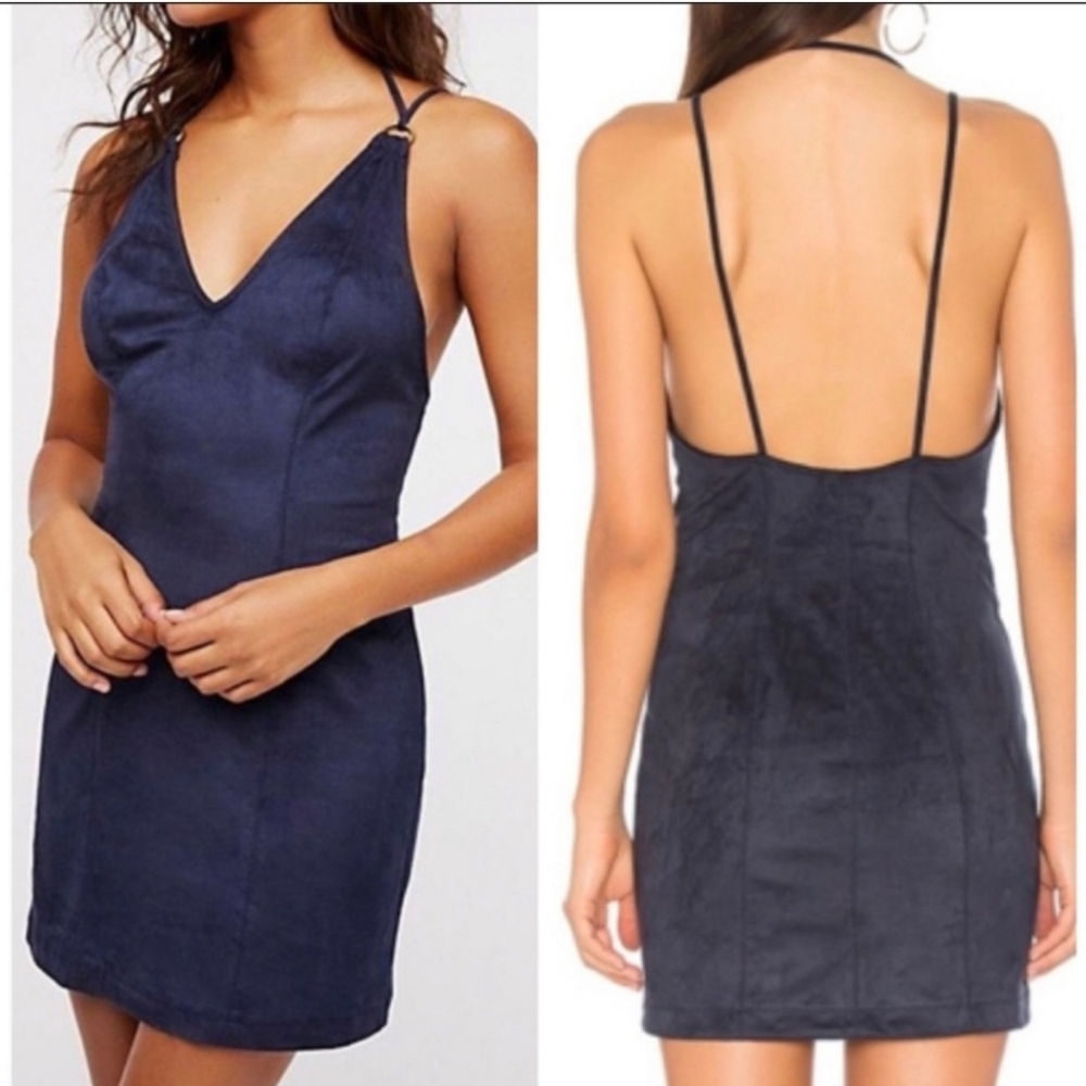 Intimately Free People Navy Vegan Suede Sexy Mini Dress Size M - Picture 3 of 12